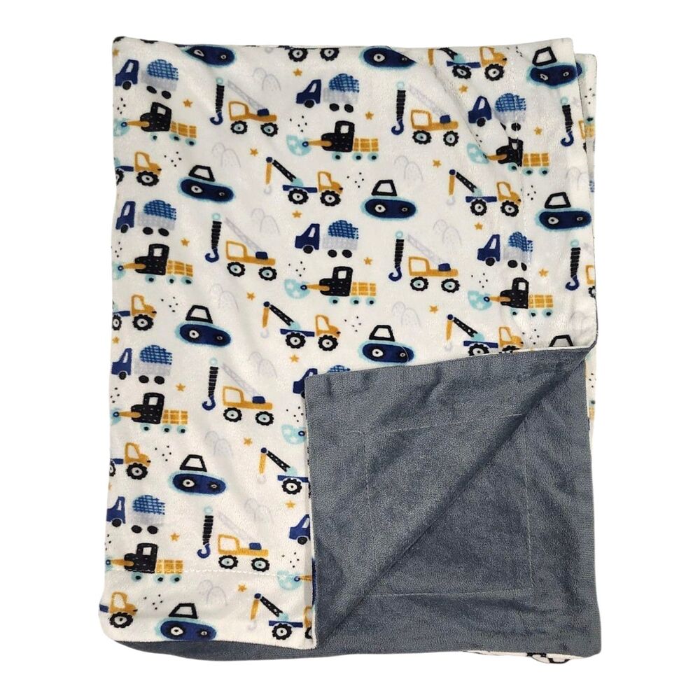 ELLE & JAYE Baby Minky Blanket Blue White & Gray Construction Trucks